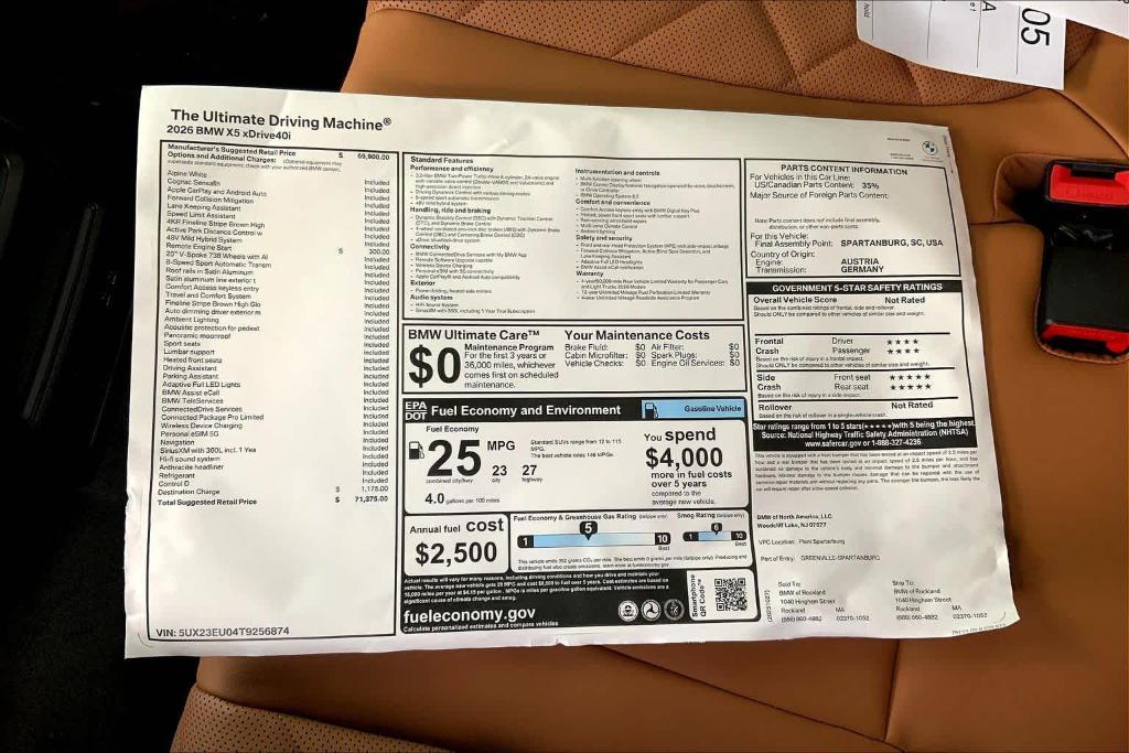 new 2026 BMW X5 car, priced at $71,375