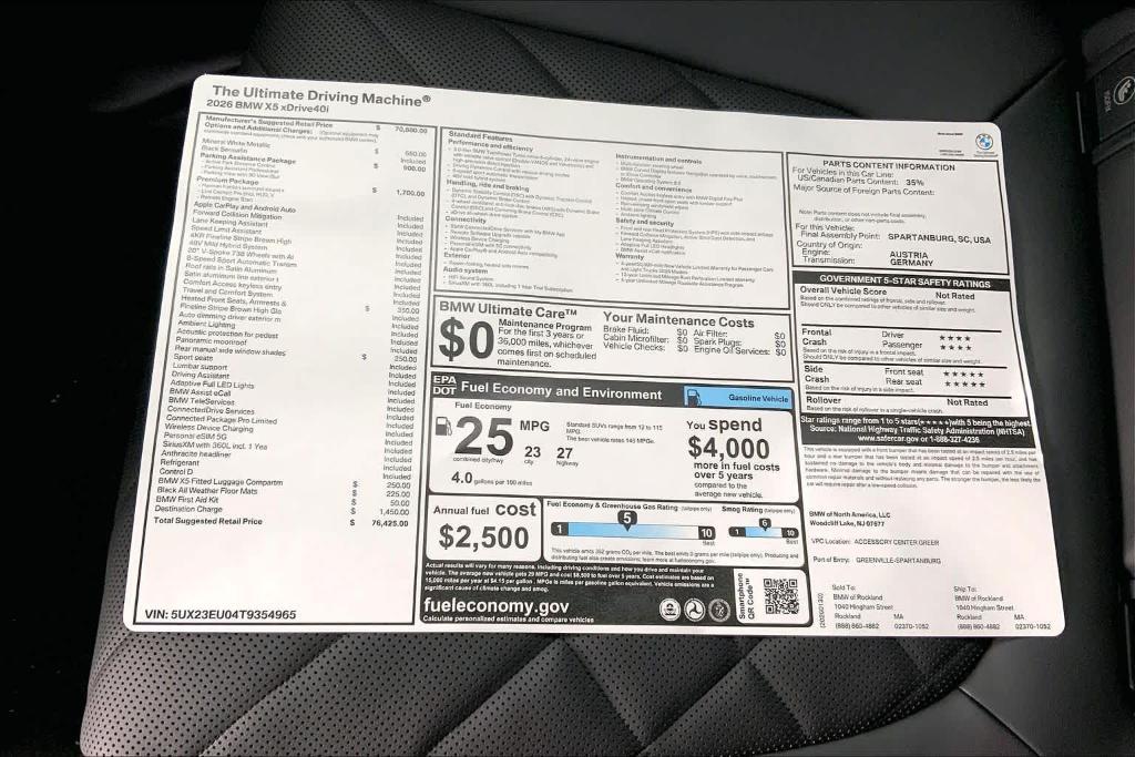new 2026 BMW X5 car, priced at $76,425