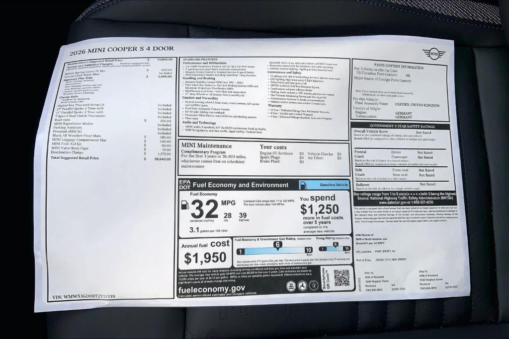 new 2026 MINI Hardtop car, priced at $38,640