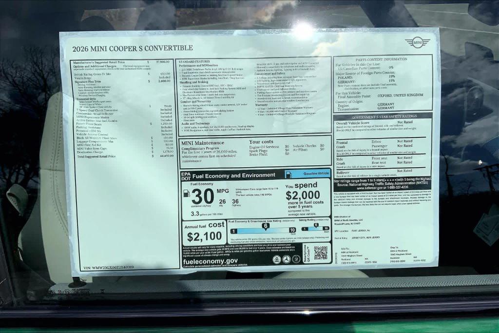 new 2026 MINI Convertible car, priced at $44,490