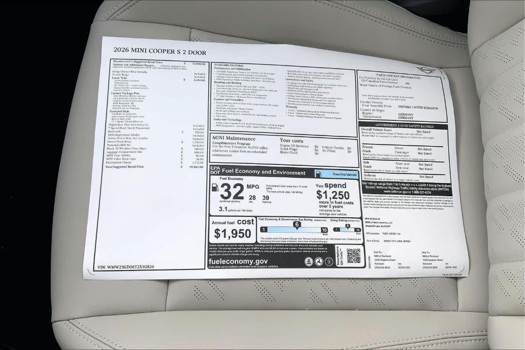 new 2026 MINI Hardtop car, priced at $39,940