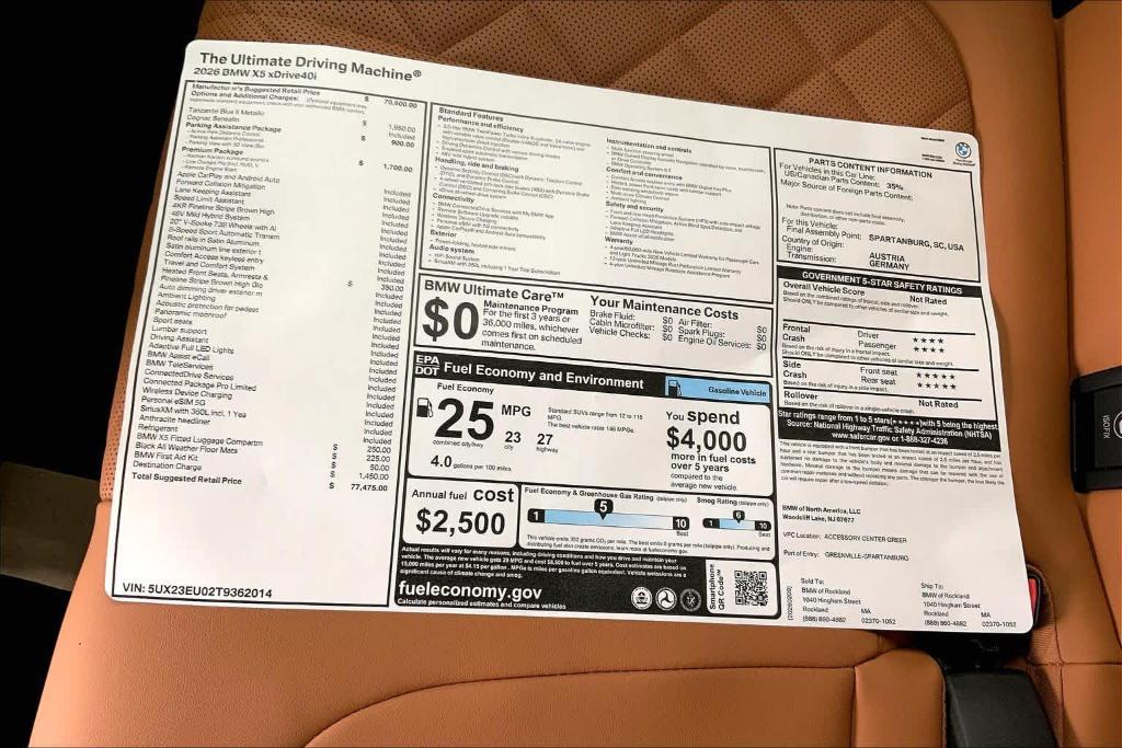 new 2026 BMW X5 car, priced at $77,475