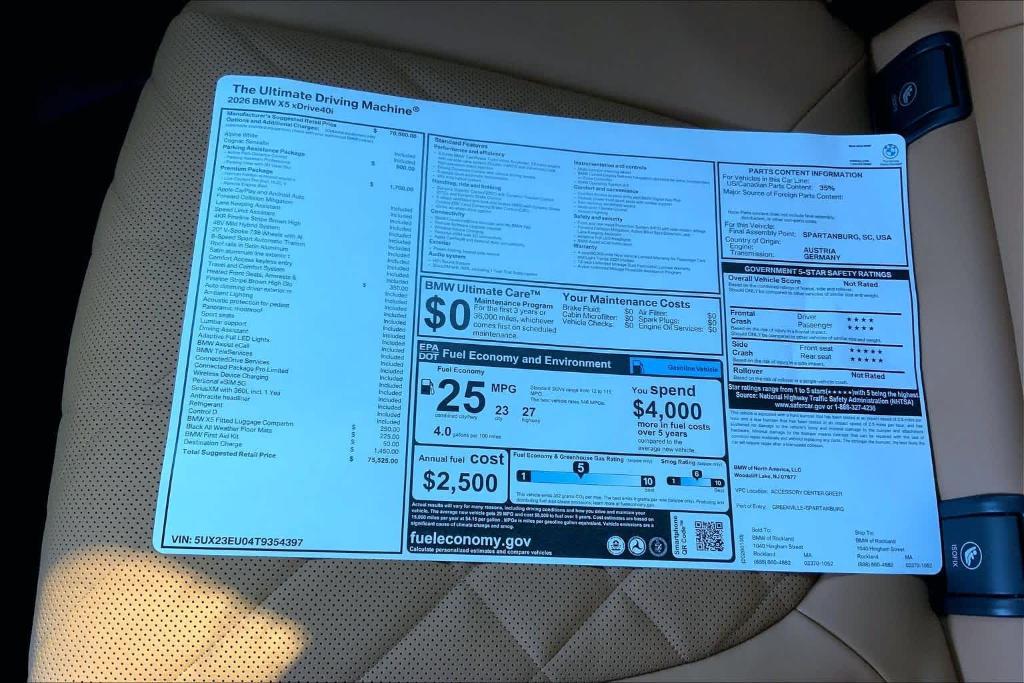 new 2026 BMW X5 car, priced at $75,525