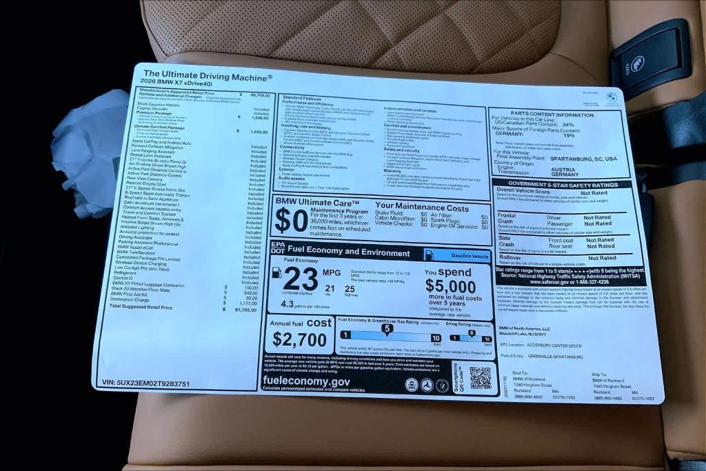 new 2026 BMW X7 car, priced at $91,705