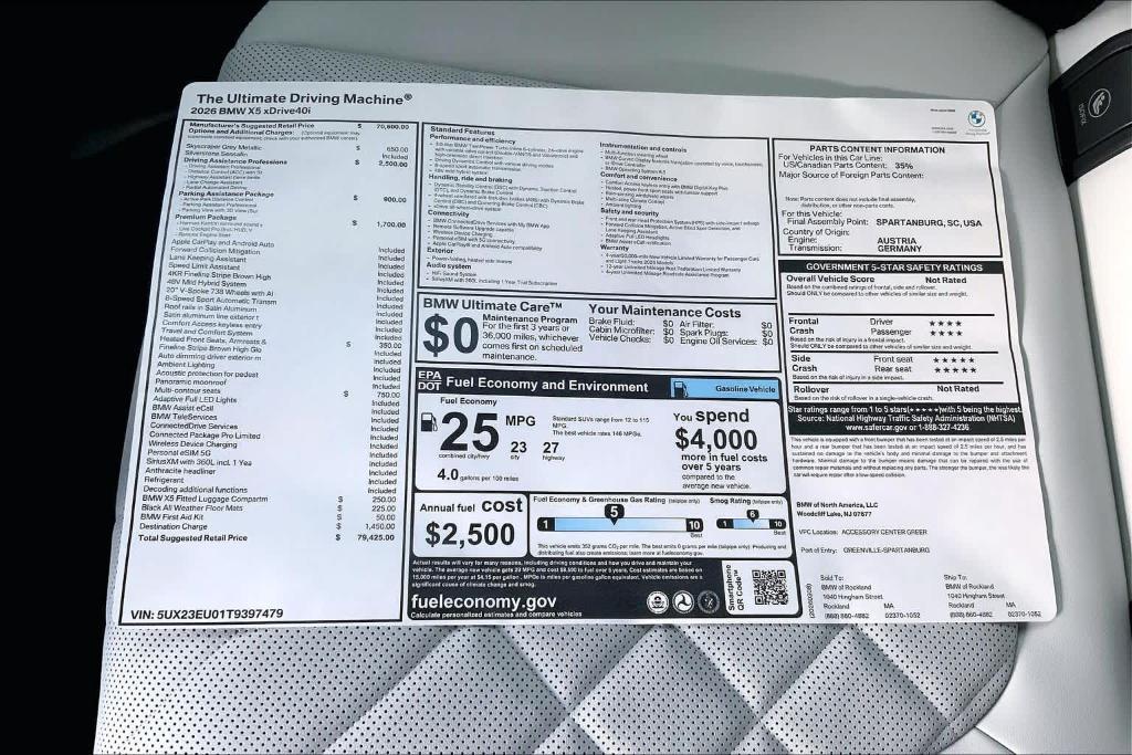 new 2026 BMW X5 car, priced at $79,425