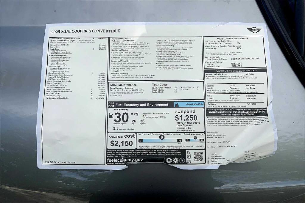 new 2025 MINI Convertible car, priced at $43,475