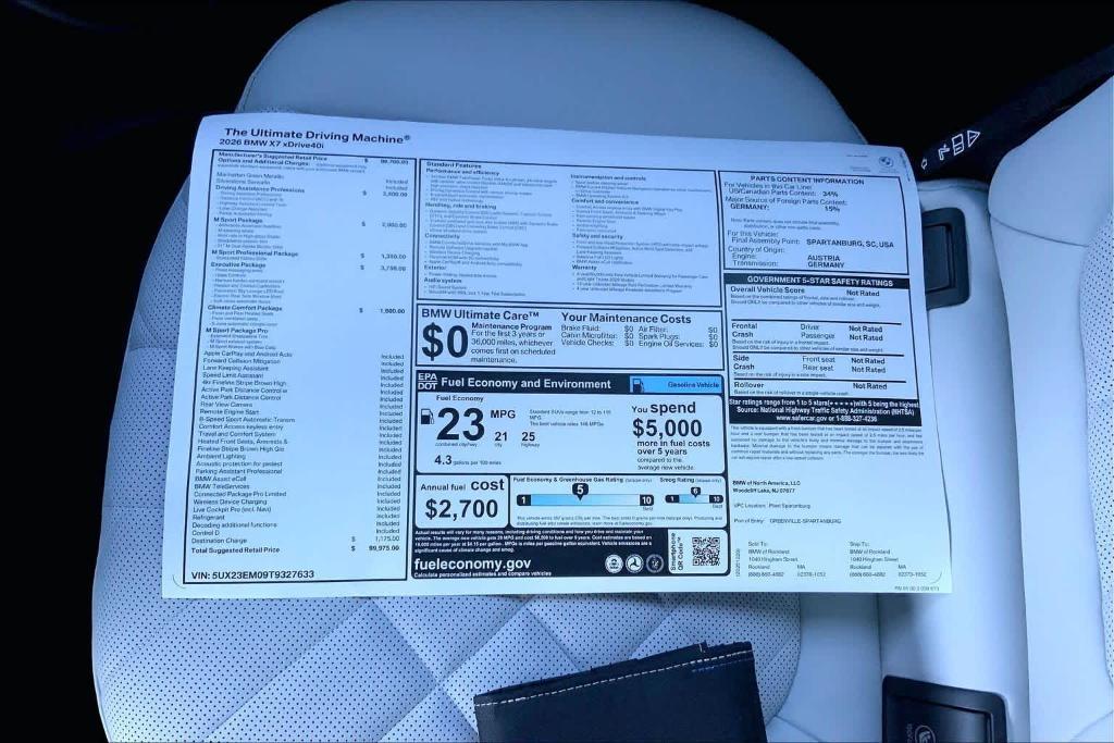 new 2026 BMW X7 car, priced at $99,975