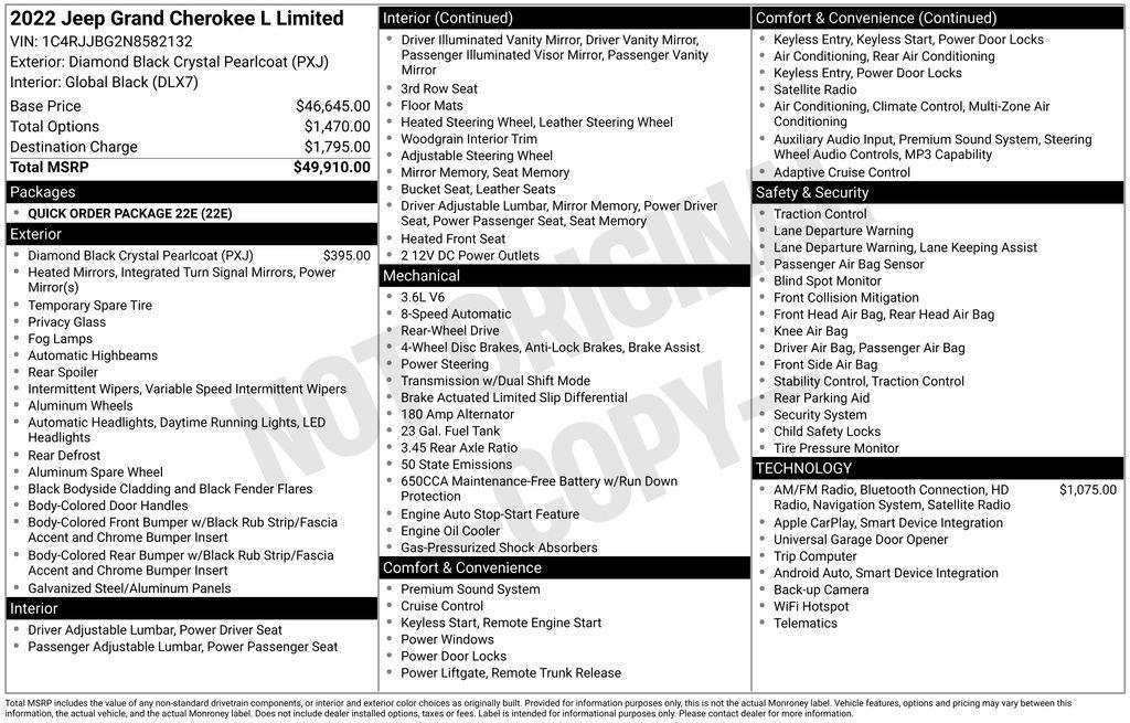 used 2022 Jeep Grand Cherokee L car, priced at $24,990