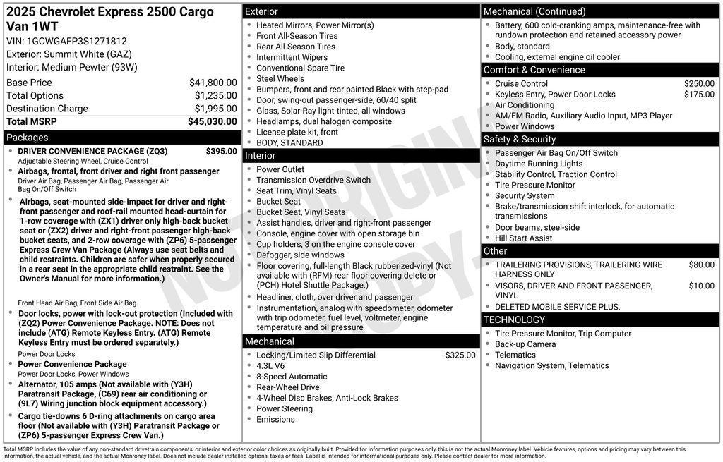 new 2025 Chevrolet Express 2500 car, priced at $33,990