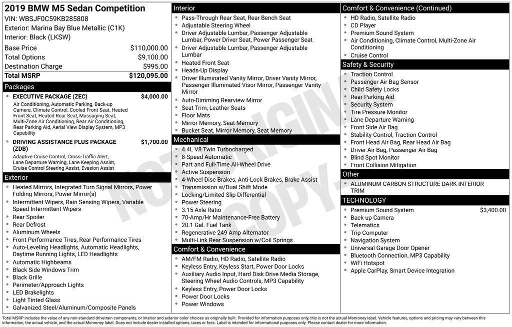 used 2019 BMW M5 car, priced at $46,490