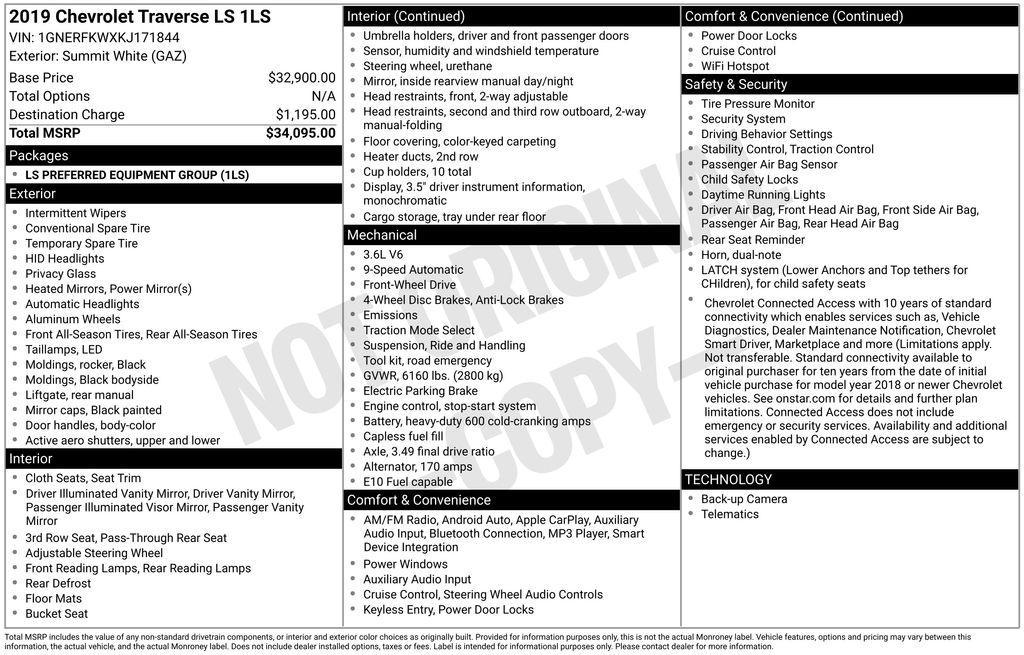 used 2019 Chevrolet Traverse car, priced at $12,490