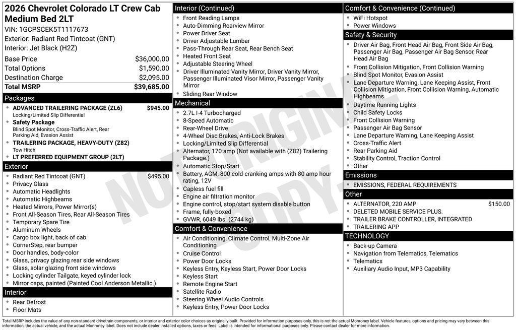 new 2026 Chevrolet Colorado car, priced at $31,485