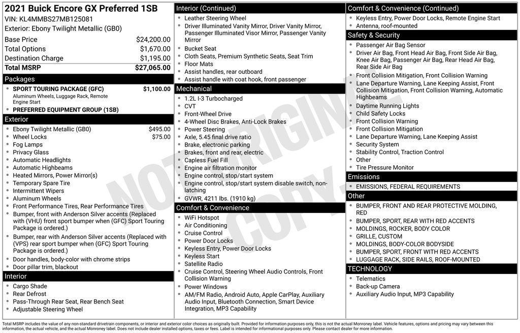 used 2021 Buick Encore GX car, priced at $13,490