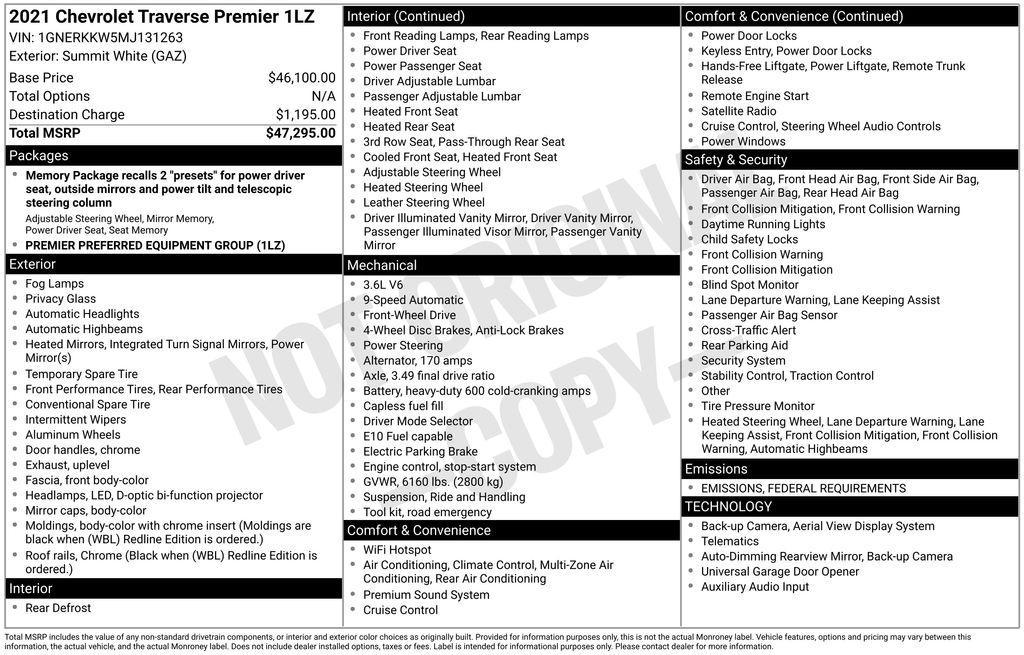 used 2021 Chevrolet Traverse car, priced at $26,490