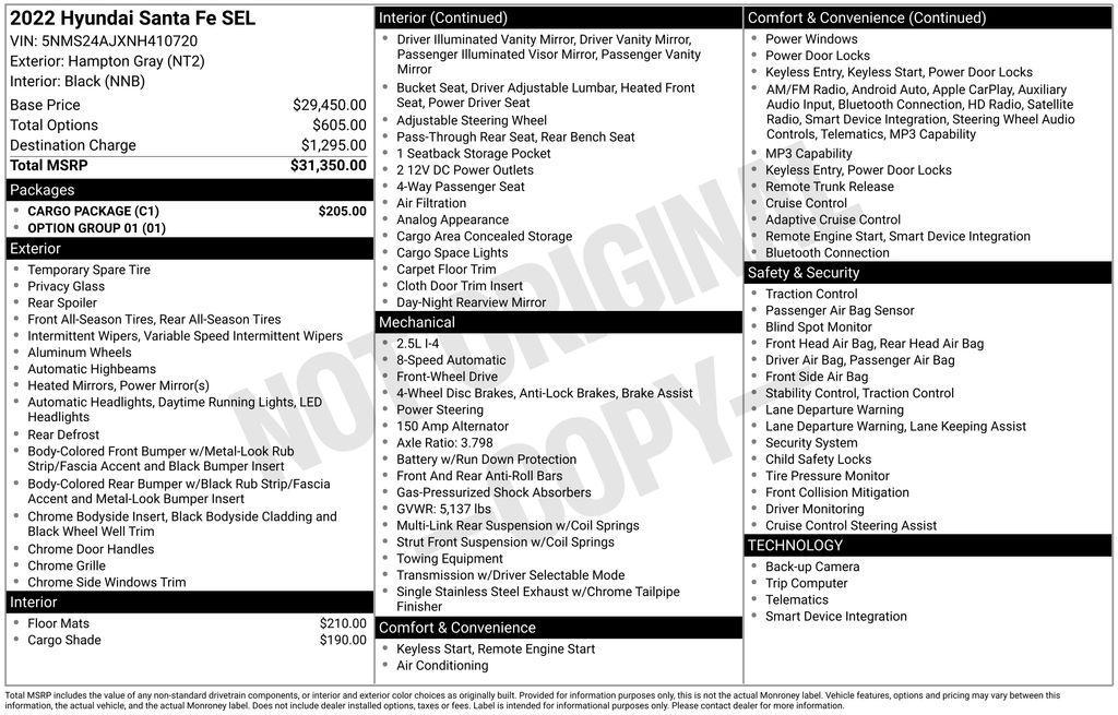 used 2022 Hyundai Santa Fe car, priced at $16,490