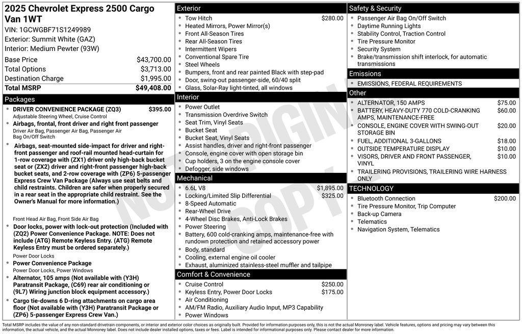 new 2025 Chevrolet Express 2500 car, priced at $38,368