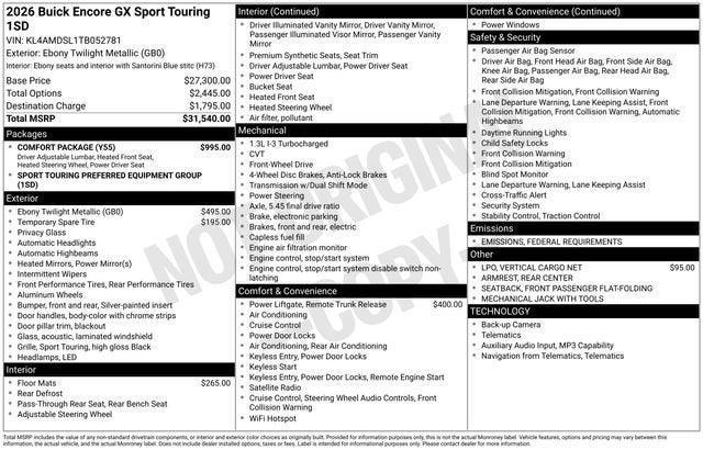 new 2026 Buick Encore GX car, priced at $29,190