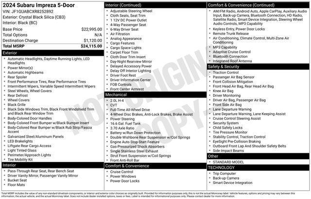 used 2024 Subaru Impreza car, priced at $23,461