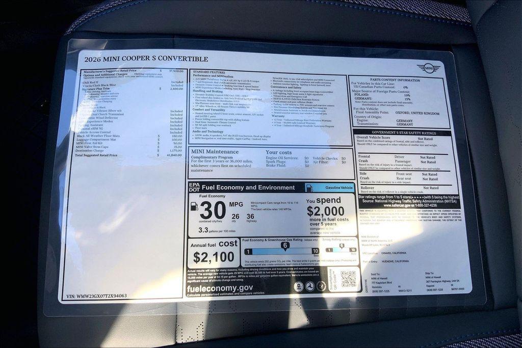 new 2026 MINI Convertible car, priced at $41,840