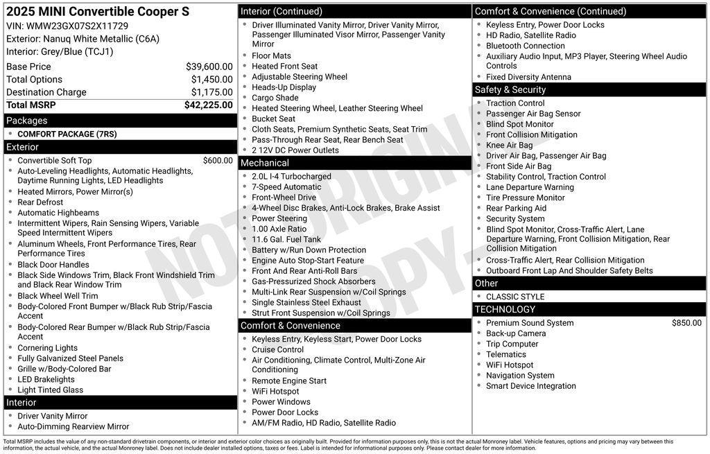 used 2025 MINI Convertible car, priced at $39,995