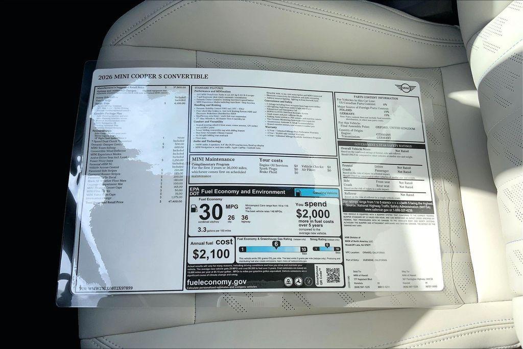 new 2026 MINI Convertible car, priced at $47,400