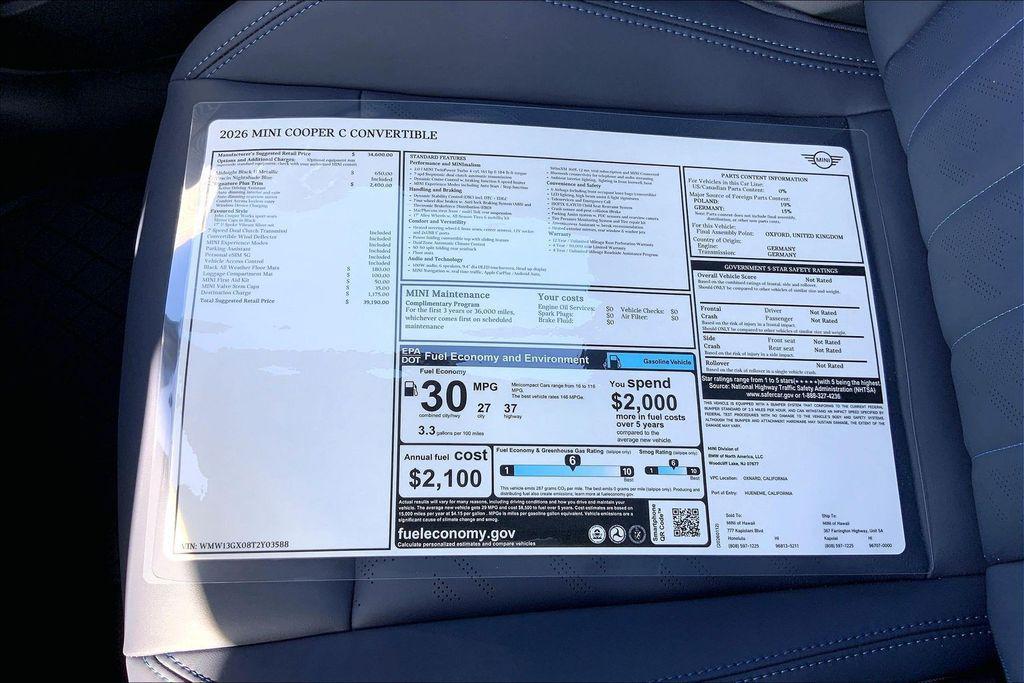 new 2026 MINI Convertible car, priced at $39,190