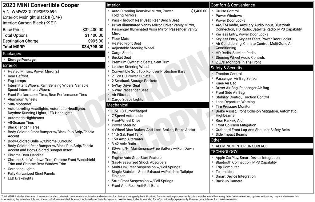 used 2023 MINI Convertible car, priced at $27,995