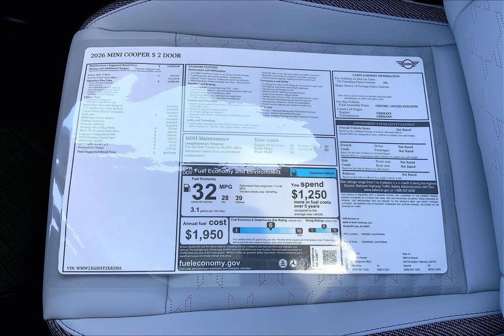 new 2026 MINI Hardtop car, priced at $38,575