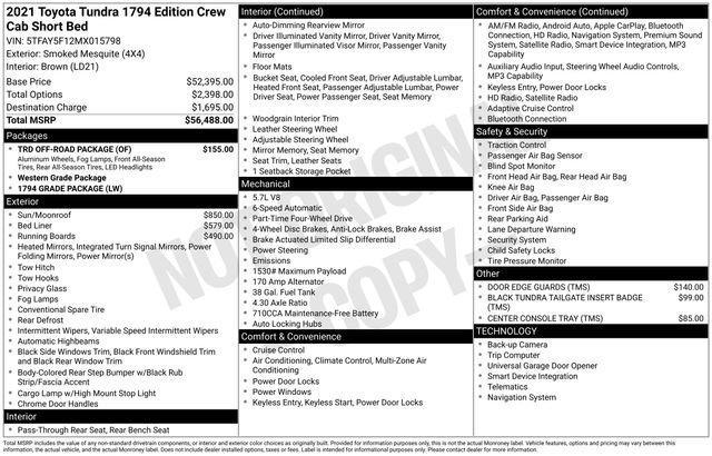 used 2021 Toyota Tundra car, priced at $52,500