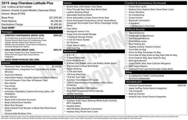 used 2019 Jeep Cherokee car, priced at $13,200