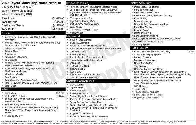 used 2025 Toyota Grand Highlander car, priced at $56,148