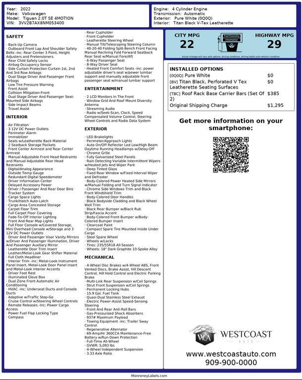 used 2022 Volkswagen Tiguan car, priced at $19,888