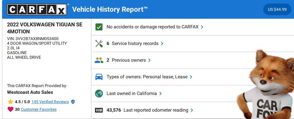 used 2022 Volkswagen Tiguan car, priced at $19,488