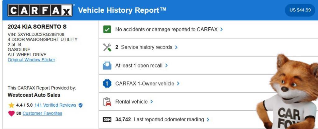 used 2024 Kia Sorento car, priced at $26,343