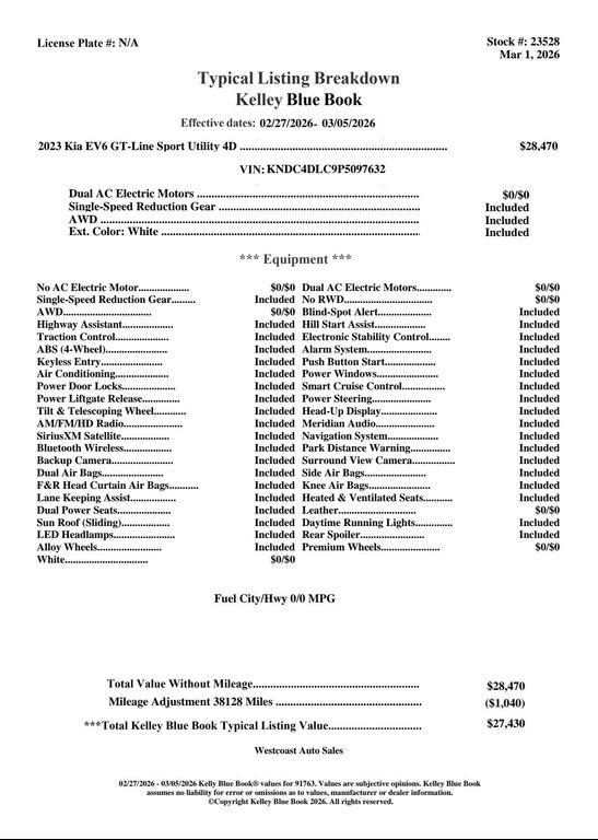 used 2023 Kia EV6 car, priced at $25,973