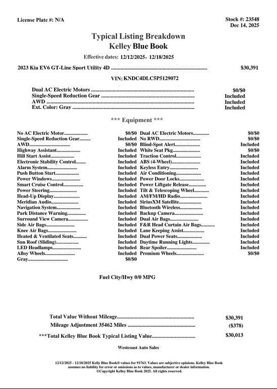 used 2023 Kia EV6 car, priced at $25,526