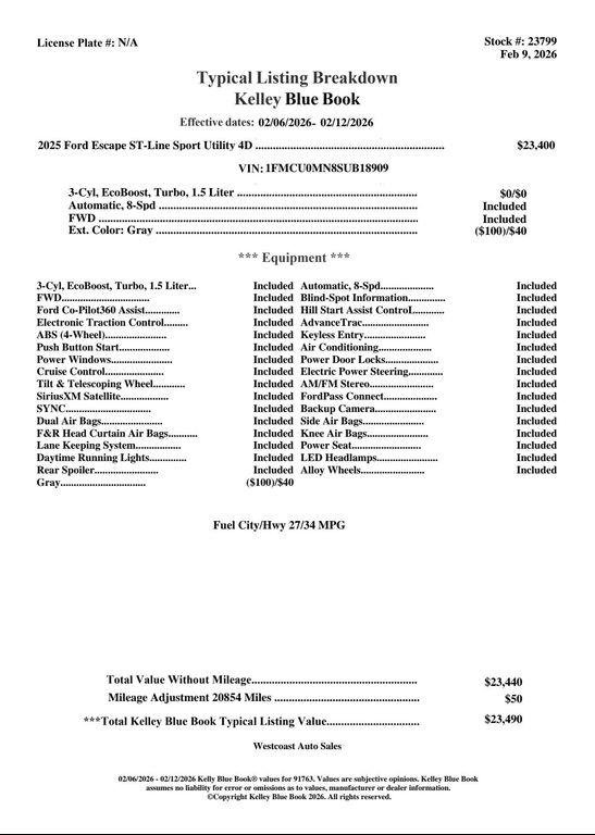 used 2025 Ford Escape car, priced at $22,888