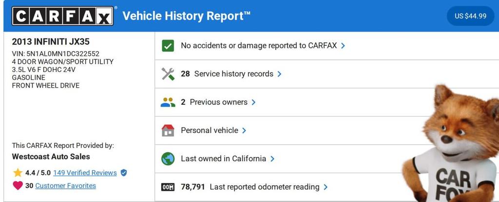 used 2013 INFINITI JX35 car, priced at $11,294