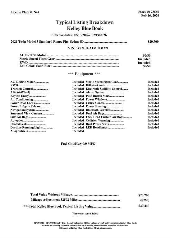 used 2021 Tesla Model 3 car, priced at $19,488