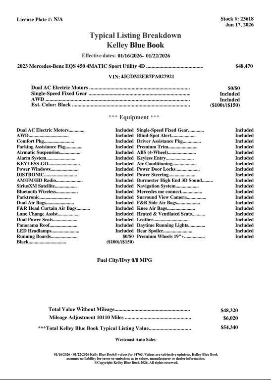 used 2023 Mercedes-Benz EQS 450 car, priced at $52,777