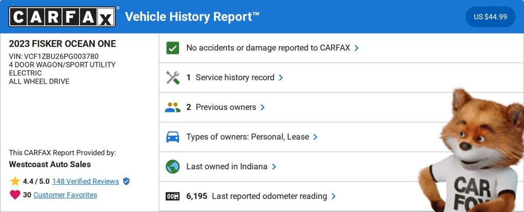 used 2023 Fisker Ocean car, priced at $20,957