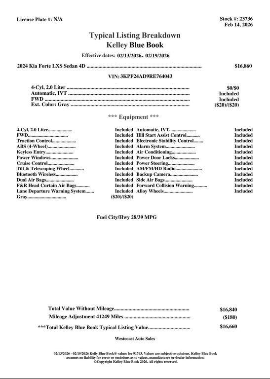 used 2024 Kia Forte car, priced at $16,488