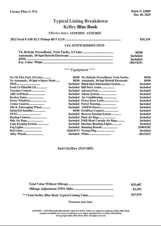 used 2022 Ford F-150 car, priced at $37,488