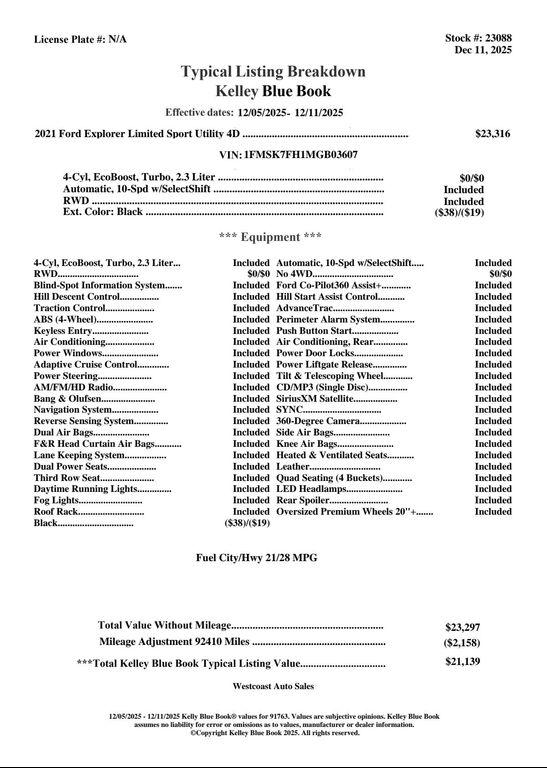 used 2021 Ford Explorer car, priced at $17,888