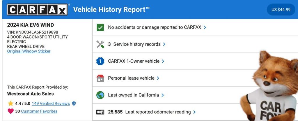used 2024 Kia EV6 car, priced at $23,264