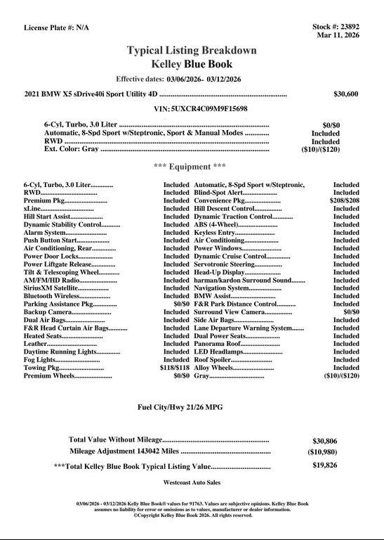 used 2021 BMW X5 car, priced at $19,844