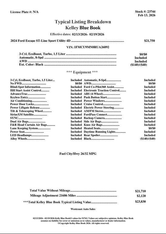 used 2024 Ford Escape car, priced at $20,976