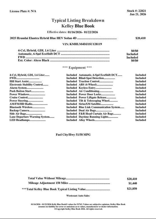 used 2025 Hyundai ELANTRA HEV car, priced at $21,888