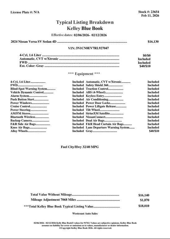 used 2024 Nissan Versa car, priced at $16,888