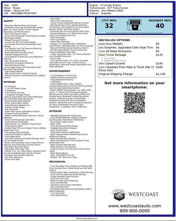 used 2024 Nissan Versa car, priced at $16,888